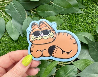 Sleeping Orange Cat Sticker Water Proof Bottle Laptop Matte Vinyl Blue Laptop Funny Gift Statement Garfield Inspired Comic Cute Stripe Loaf