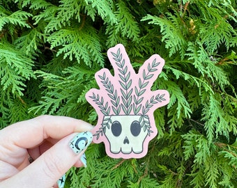 Skull Plant Sticker Holographic Water Proof Bottle Laptop Halloween Spooky Creepy Cute Adorable Decal Fun Emo Pink Girly Alt Mama Skeleton