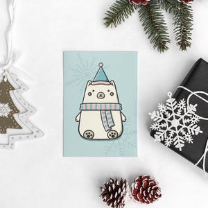 Polar Bear Card and Envelope Cute Christmas Adorable Matte Winter Gift Holiday Snowflake Handmade Critter Animal Xmas Stocking Stuffer Snow