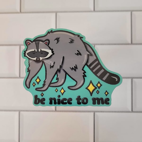 Be Nice to Me Sticker Raccoon Water Proof Bottle Girl Decal Gift Cute Laptop Funny Front Bottoms Trash Relatable Hilarious Panda Meme Nature