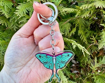 Luna Moth Acrylic Keychain Clip Ring Plastic Lightweight Bug Cute Celestial Insect Nature Whimsigoth Witchy Spooky Pretty Girly Green Fun