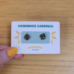 Simple Leaf Earrings Stud Hand Made Home Green Glitter Cute Nature Implant Grade Titanium Hypoallergenic Pretty Light Weight Plastic Tree