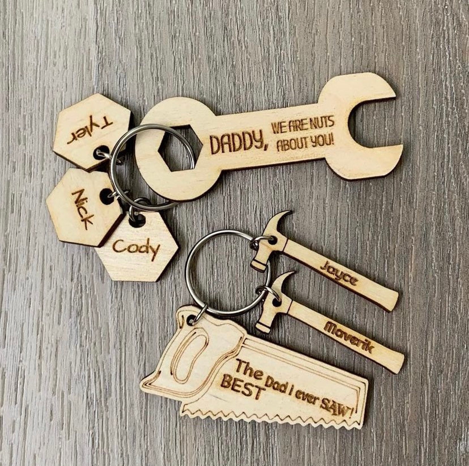 Custom engraved Fathers Day wrench and saw keychains Etsy