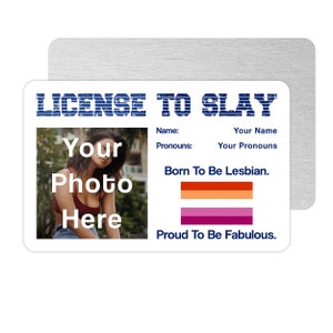 Carte lesbienne personnalisée en métal pour le permis de tuer