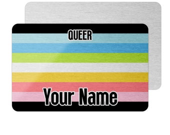 Queer Pride Flag Metal Name Card, Coming Out Gift, LGBTQ Pride, Pride Flag Gift