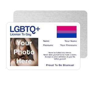 Carte en métal personnalisée licence bisexuelle pour gay, cadeau Bi Pride, petite amie, petit ami, mari, femme, drapeau bisexuel, cadeau fierté arc-en-ciel