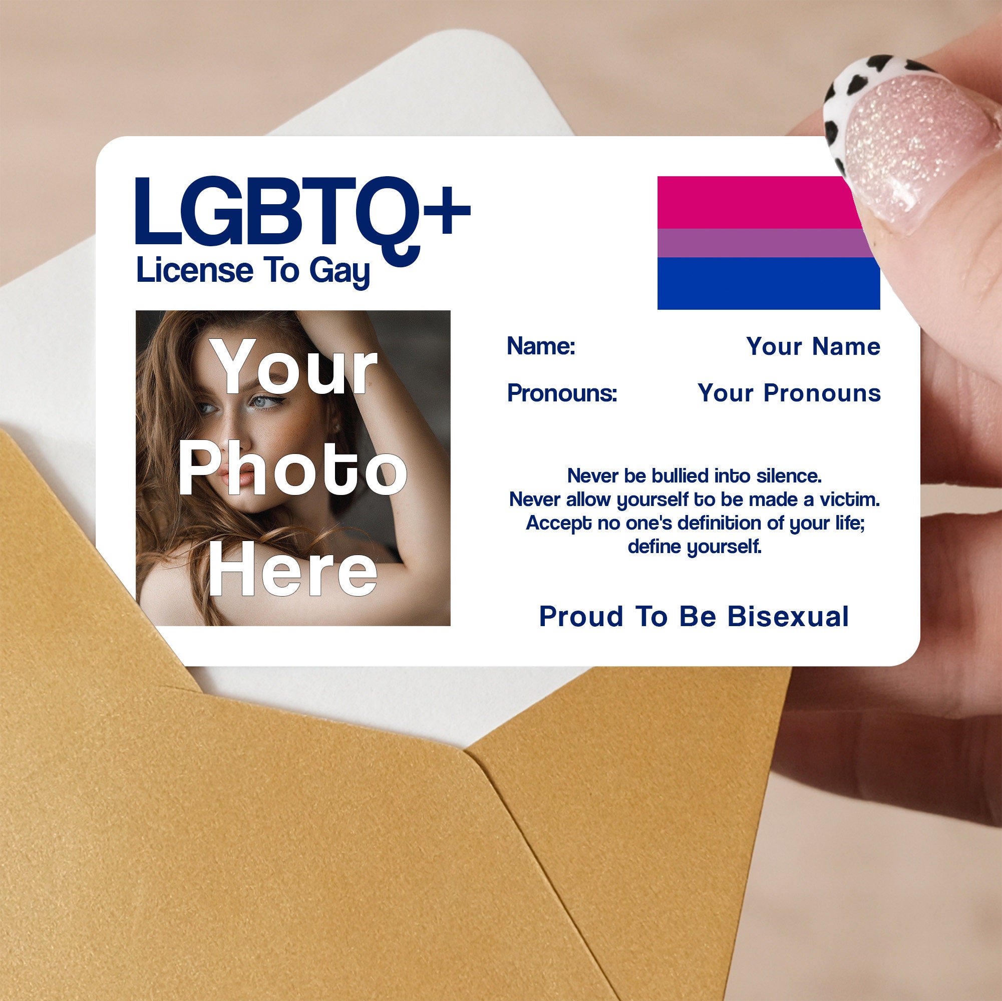 Bisexual License to Gay Personalised Metal Card Bi Pride photo