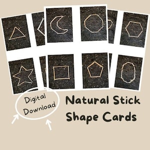 Nature Stick Shape Activity Cards/Toddler, Preschool, shelf cards /Reggio-Montessori Inspired Homeschool/12 wood stick cards/open-ended