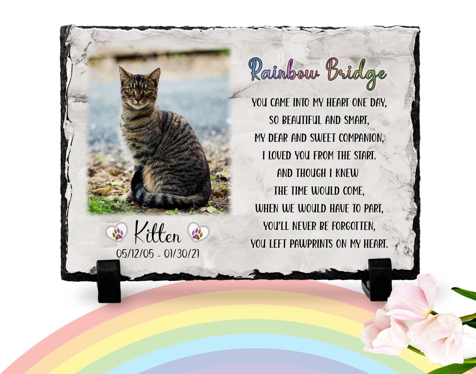 Cat Memorial Plaque Paw Print Rainbow Bridge Poem Pet Etsy