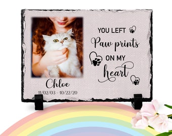 Cat Memorial Plaque | Paw print | You left paw prints on my heart | Pet memorial plaque | Pet loss Gift | Remembrance gift | Cat keepsake