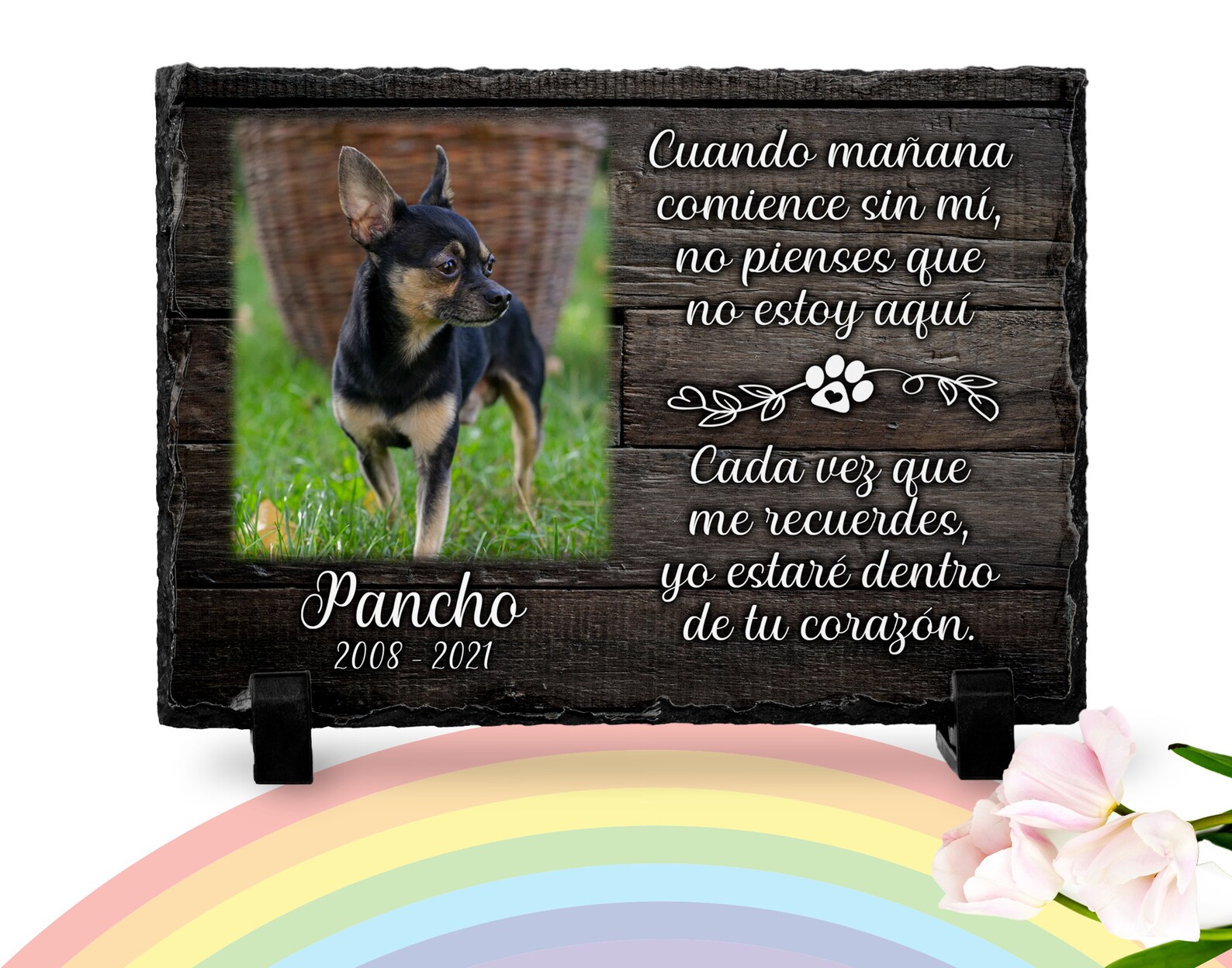 Dog Memorial Plaque Spanish Pet memorial rock Rainbow Etsy