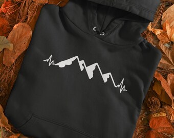 Hill Walking Hoodie Heartbeat Hiking Mountain Climbing Camping Trekking outdoor scout Top Hoody jumper Mens Womans Teens Unisex Present gift