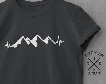 Hill Walking T-shirt Heartbeat Hiking Mountain Climbing Camping Trekking outdoor scout Tee Top Shirt Mens Womans Teens Unisex Present gift