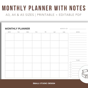 Undated Monthly Planner Printable | Landscape Layout (Digital Download)
