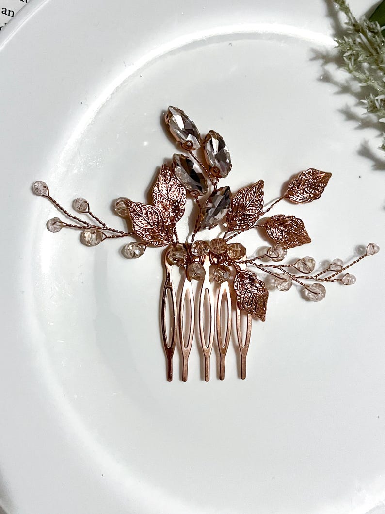 Rose Gold Hair Comb Elegant Hair Pin Crystal Bridal Bridesmaid Wedding