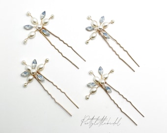 4 diamanté pearl opal flower hair pin | elegant rhinestone clip | crystal bridal bridesmaid wedding hair accessories  | Womens girls gift