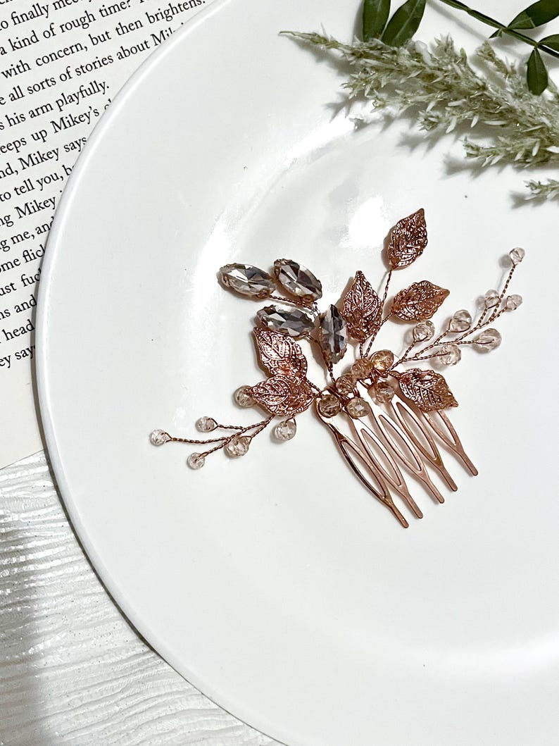 Rose Gold Hair Comb Elegant Hair Pin Crystal Bridal Bridesmaid Wedding