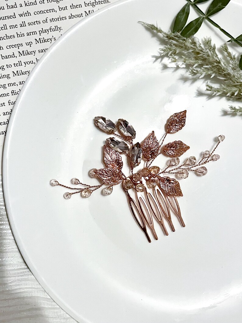 Rose Gold Hair Comb Elegant Hair Pin Crystal Bridal Bridesmaid Wedding