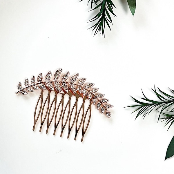 Rose Gold Leaf Hair Pin, Bridal Grecian Hair Comb, Elegant Wedding Accesories, Party Prom Graduation Hair Clip, Christening Races Hair Decor