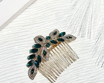 Gold Emerald Crystal Hair Comb | Elegant Dimante Wedding Hair Comb | Bridesmaid Hair Pin | Prom Party Christening Races Accesories | gift