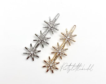 Diamanté celestial star hair clip | rhinestone bridal bridesmaid wedding guest pins | elegant dainty hair decor accessories | girls women