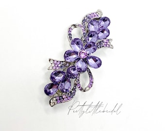 Purple rhinestone flower hair clip | elegant diamanté bridal hair slide | Bridesmaid flower girl guest hair pin party prom | elegant glam