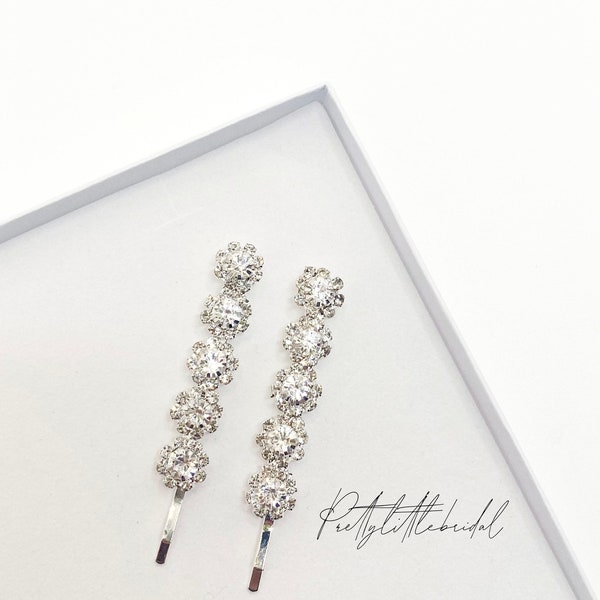 2 piece diamanté hair slide | elegant rhinestone bobby pin | bridal bridesmaid wedding hair pins