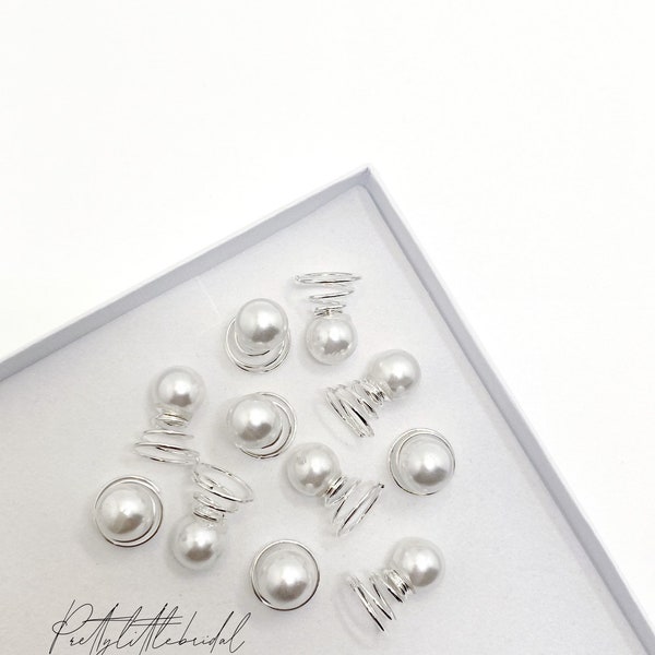 Silver pearl swirl hair pins | silver pearl spiral hair clips | girls womens bridal twist accessories hairstyles | retro wedding hair pins