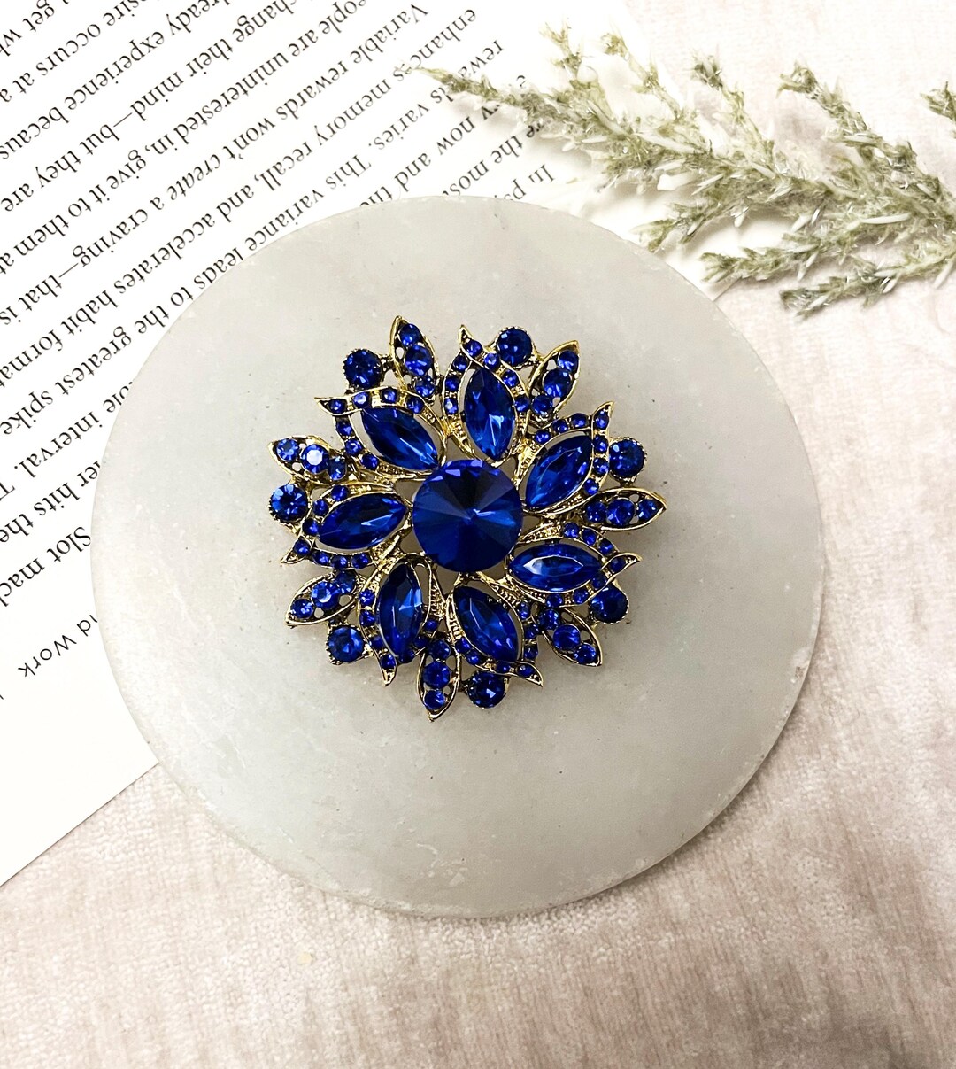 Prom Brooch Blue Gold Crystal Brooch, Elegant Bridal Wedding Brooch, Prom Party ...