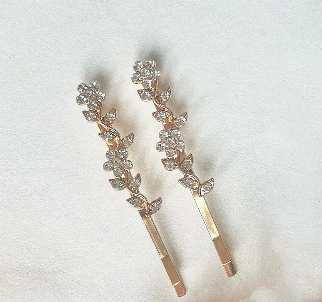 2 Piece Diamanté Hair Slide Elegant Pearl Rhinestone Bobby Pin Bridal