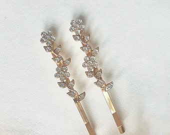 2 piece diamanté hair slide | elegant pearl rhinestone bobby pin | bridal bridesmaid wedding hair pins