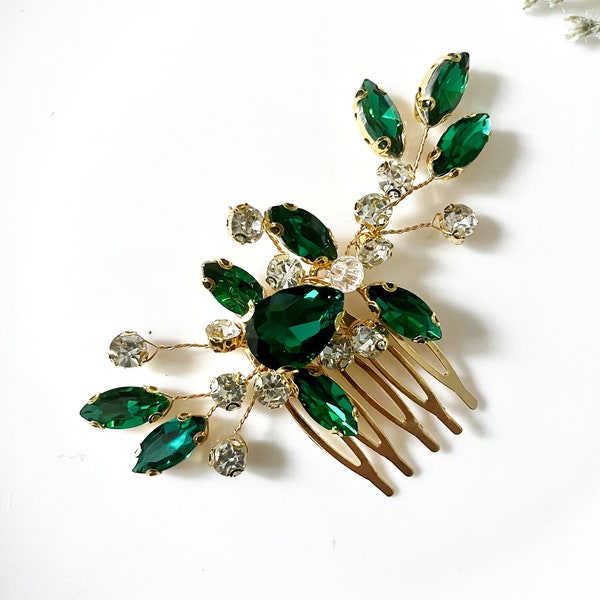 Emerald Green rhinestone hair comb | elegant hair pin | crystal bridal bridesmaid wedding hair accessories | gifts for her | party prom