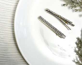 2 gold diamanté hair slides, elegant rhinestone alligator slide, bridal bridesmaid wedding hair pins, prom party hair decor, gift for her