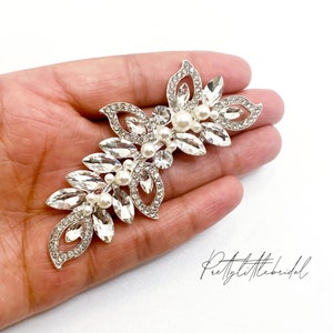 Faux pearl rhinestone leaf hair clip | elegant diamanté bridal flower hair slide  | Bridesmaid flower girl guest hair wedding party prom