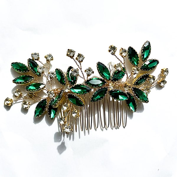 Crystal Emerald Hair Comb | Delicate Wedding Hair Pin, Bridal hair Piece | Rhinestone Hair Jewellery | Party Prom Graduation Accessories