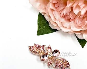 Pink rhinestone flower hair clip | elegant diamanté bridal hair slide | Bridesmaid flower girl guest hair pin party | elegant glam barrette