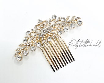 Gold Flower Hair Comb, Elegant Wedding Hair Clip, Crystal Bridal Hair Comb, Bridal hair comb, Bridesmaid Hair Jewelry, Decorative Hair Comb