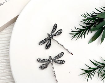 2 Silver Dragon Fly Hair Slides, Boho Bridal Hair Pin, Vintage Hair Clip,  Prom Party Christening Hair Accesories, Gift For Her