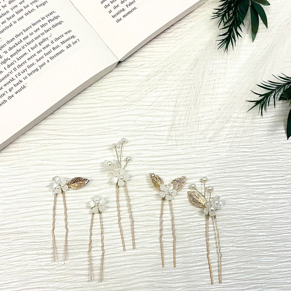 5 delicate crystal branch hair pins | elegant dainty pearl bridal wedding hair accessories | prom party hair pins | gift for her