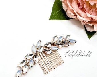 Gold opal rhinestone hair comb | elegant crystal hair pin | diamanté bridal bridesmaid wedding hair accessories | dainty guest hair slide