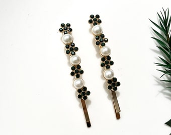 2 piece flower diamanté hair slide | elegant rhinestone bobby pin | bridal bridesmaid wedding hair pins