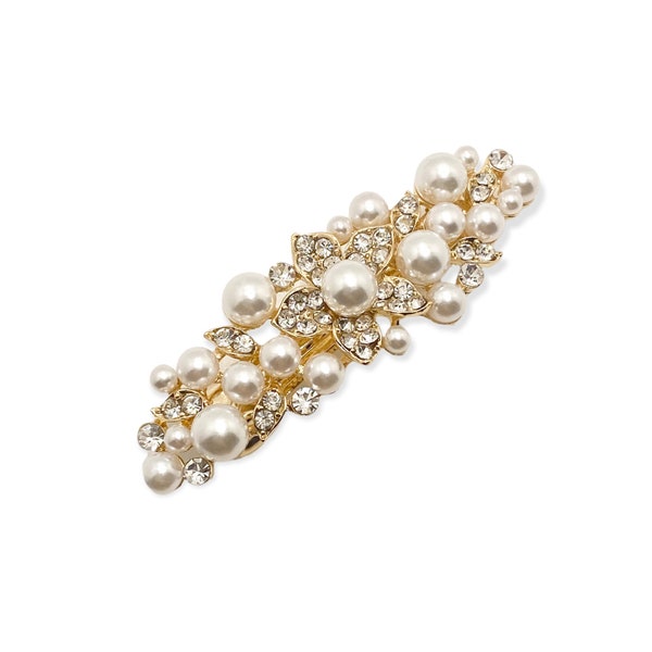 Faux pearl rhinestone flower hair clip | elegant diamanté bridal flower hair slide  | Bridesmaid flower girl guest hair bobby pin party prom