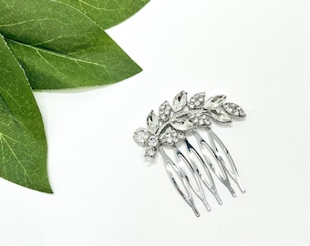 Silver Rhinestone Leaf Hair Pin | Elegant Crystal Hair Comb | Bridal Hair Pin | Dainty Hair Decor | Bridesmaid Wedding Clip | Party Prom