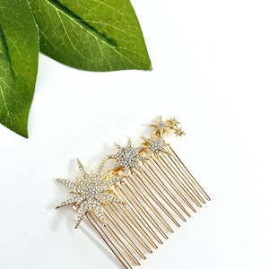 Gold Celestial Star Hair Comb | Elegant Crystal Hair Pin | Bridal Hair Decor | Bridesmaid Wedding Guest Accessories | Party Prom Hair Pin