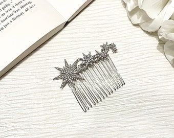 Silver Crystal Celestial Star Hair Comb | Rhinestone Star Hair Pin | Elegant Dimante Wedding Bridal Hair Pin | Mother of Bride | Party Ball