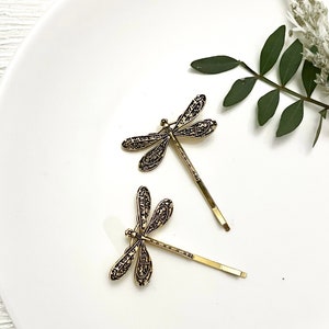 2 Bronze Gold Dragon Fly Hair Slides, Boho Bridal Hair Pin, Vintage Hair Clip,  Prom Party Christening Hair Accesories, Gift For Her