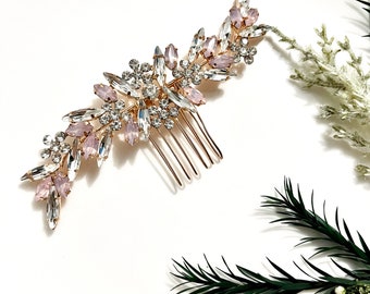 Pink Floral Hair Comb, Crystal Flower Hair Pin, Elegant Bridal Hair Clip, Wedding Hair Accessories, Bridesmaid Hair Barrett, Gift For Her