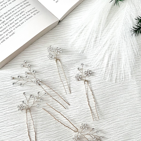 5 delicate crystal branch hair pins | elegant dainty bridal wedding hair accessories | prom party hair pins | gift for her