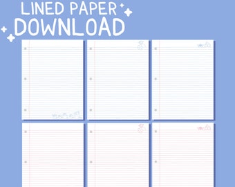 Lined paper • School note paper • Cute Stationary • Digital Download