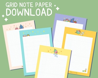 A5 Note • Cute Printable Stationary • Memo paper • Planner Stationary • Grid Paper • Digital Download